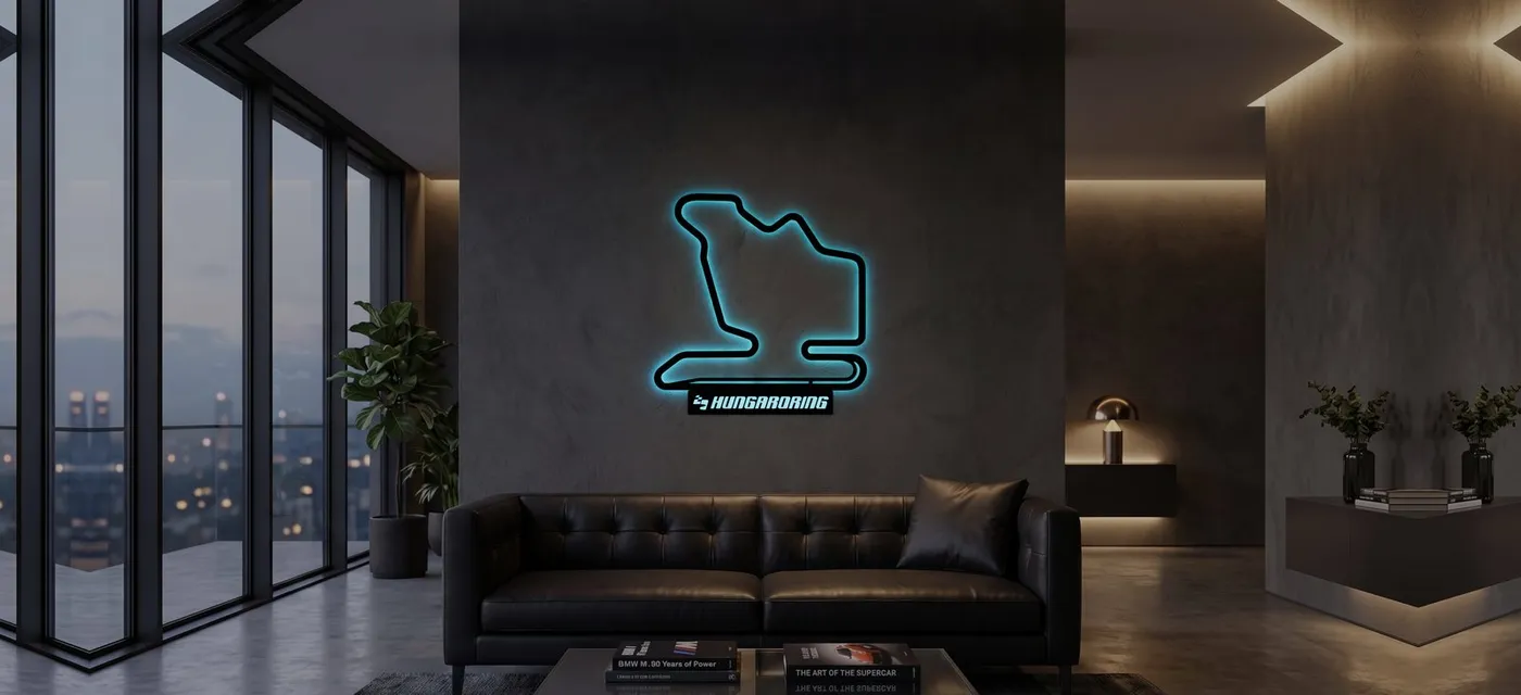 Hungaroring - világító LED pálya-falikép F1-rajongóknak, 3D nyomtatott