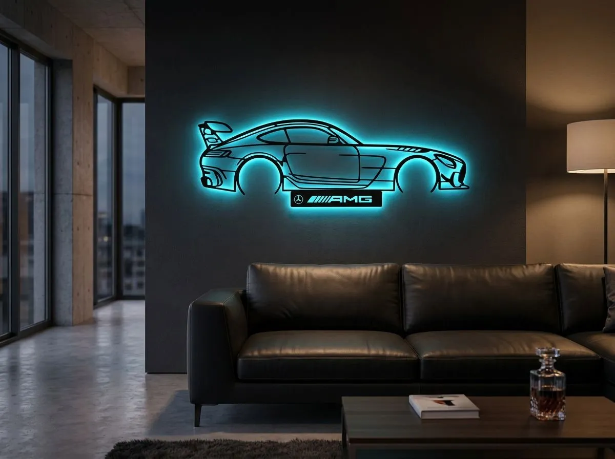 Mercedes AMG GT - világító LED autós kép, 3D nyomtatott falidísz