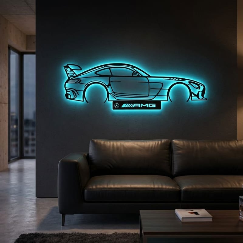 Mercedes AMG GT - világító LED autós kép, 3D nyomtatott falidísz